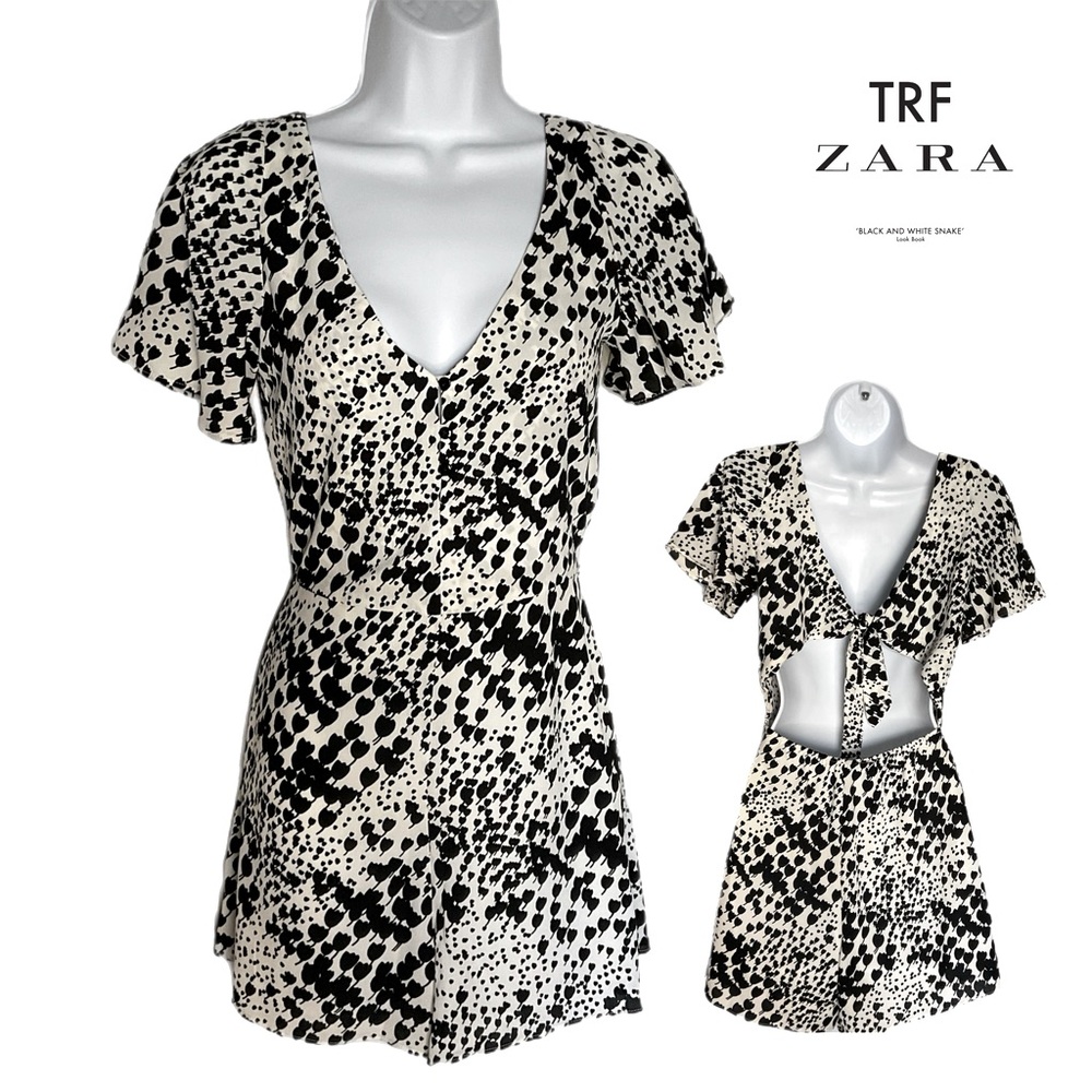 ZARA TRF XS White and Black Romper  Open Back Side Zipper EUC